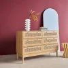 Ladekast houteffect en rotan 6 lades 120cm