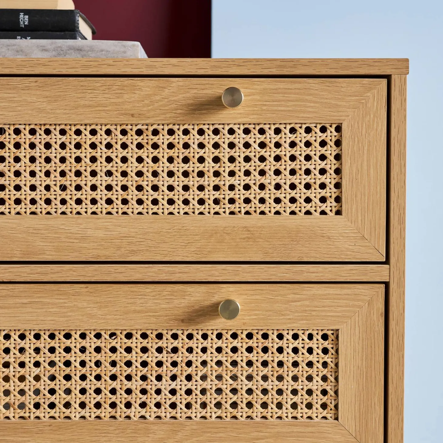 Ladekast houteffect en rotan 6 lades 120cm