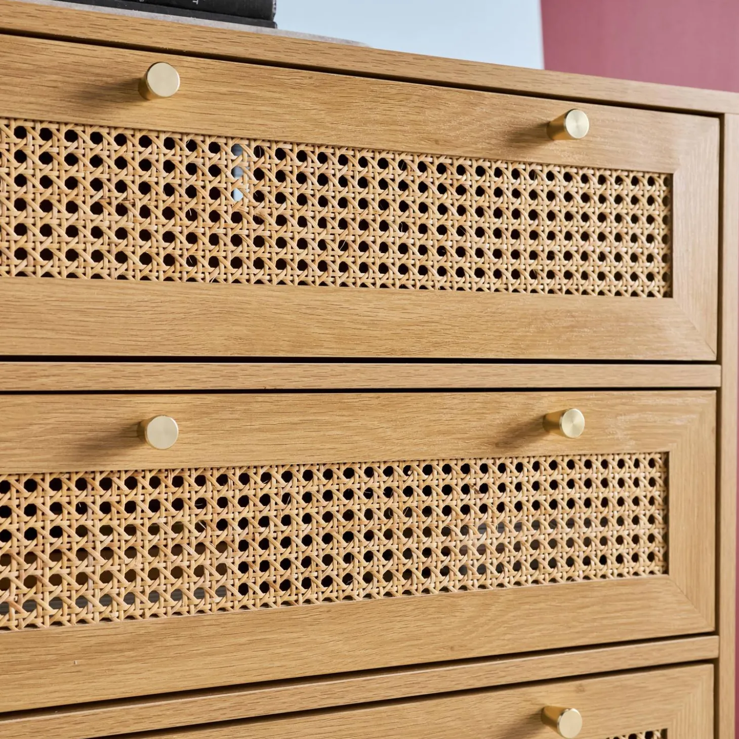 Ladekast houteffect en rotan 6 lades 120cm