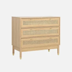Ladekast houteffect en rotan 3 lades 90cm