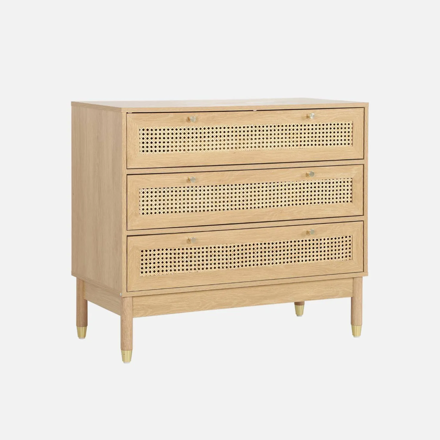Ladekast houteffect en rotan 3 lades 90cm