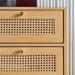 Ladekast houteffect en rotan 3 lades 90cm