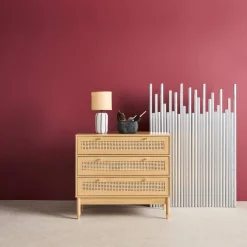 Ladekast houteffect en rotan 3 lades 90cm