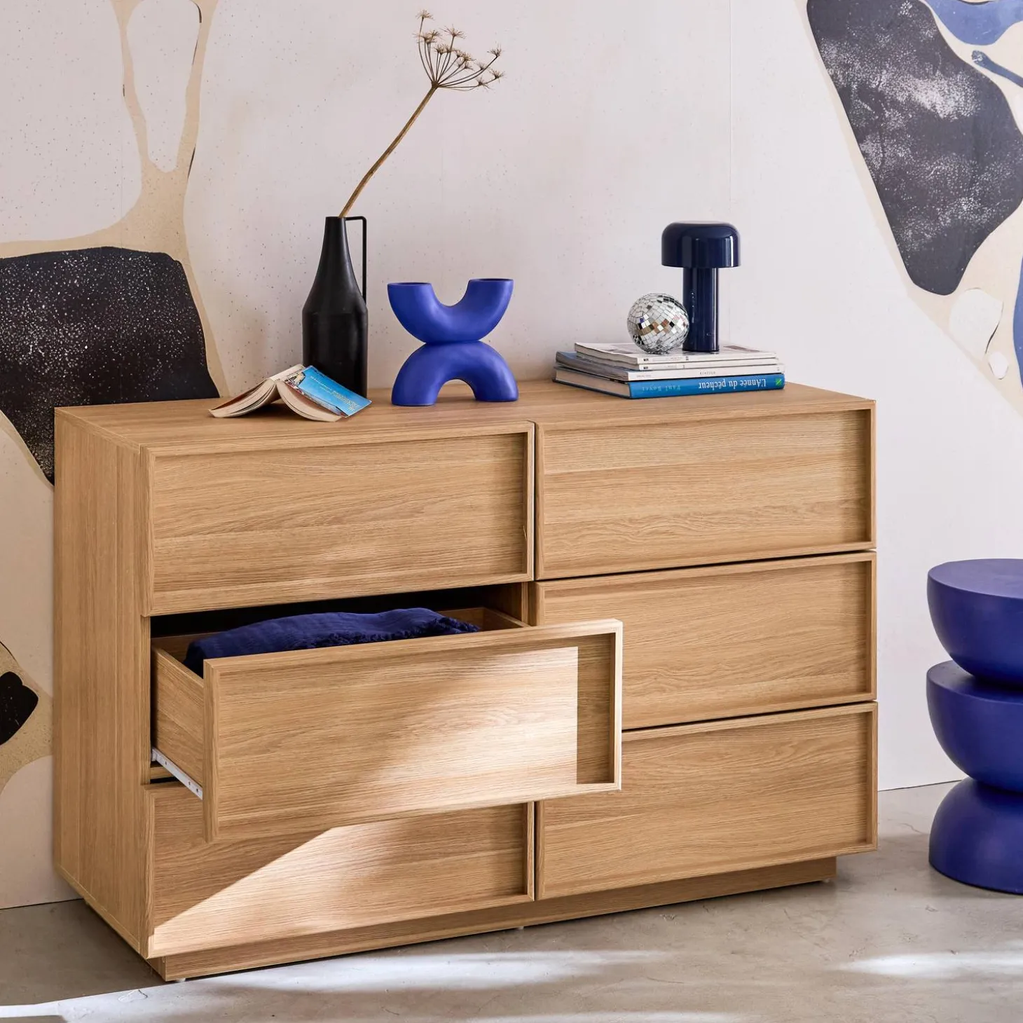 Ladekast houtlook met 6 lades 120cm