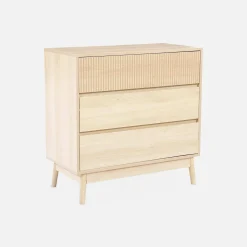 Ladekast 3 lades houtdecor deels gegroefd 80cm