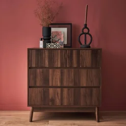 Ladekast 3 lades houtdecor deels gegroefd 80cm