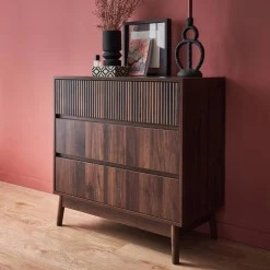 Ladekast 3 lades houtdecor deels gegroefd 80cm