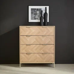 Ladekast 4 lades houtdecor visgraatmotief 80cm