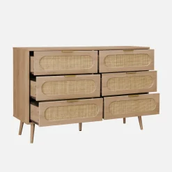 Ladekast 6 lades houtlook en rotan 120cm