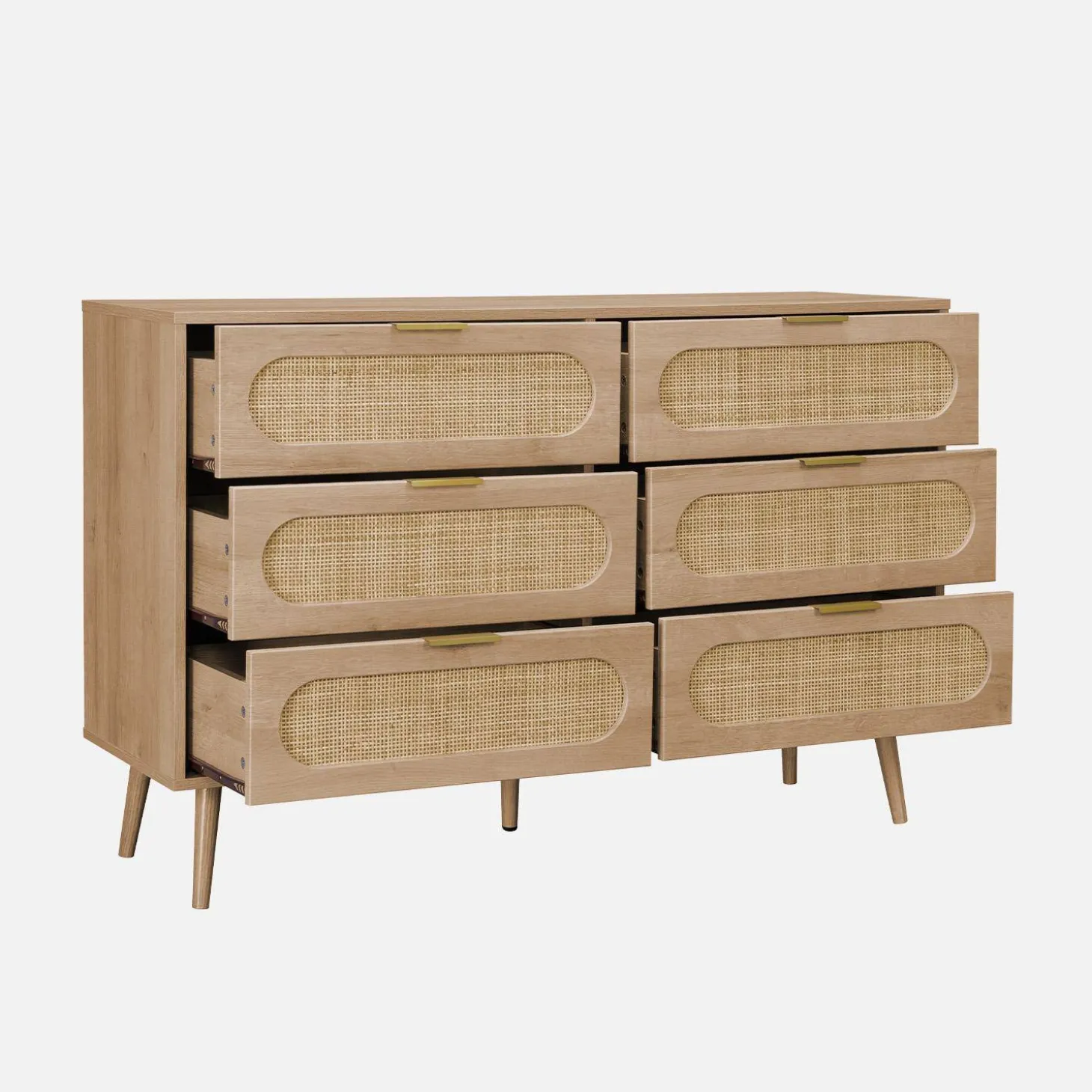 Ladekast 6 lades houtlook en rotan 120cm