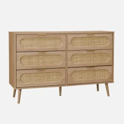 Ladekast 6 lades houtlook en rotan 120cm