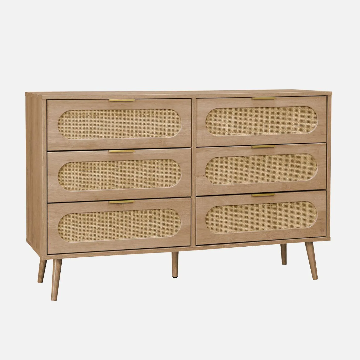 Ladekast 6 lades houtlook en rotan 120cm