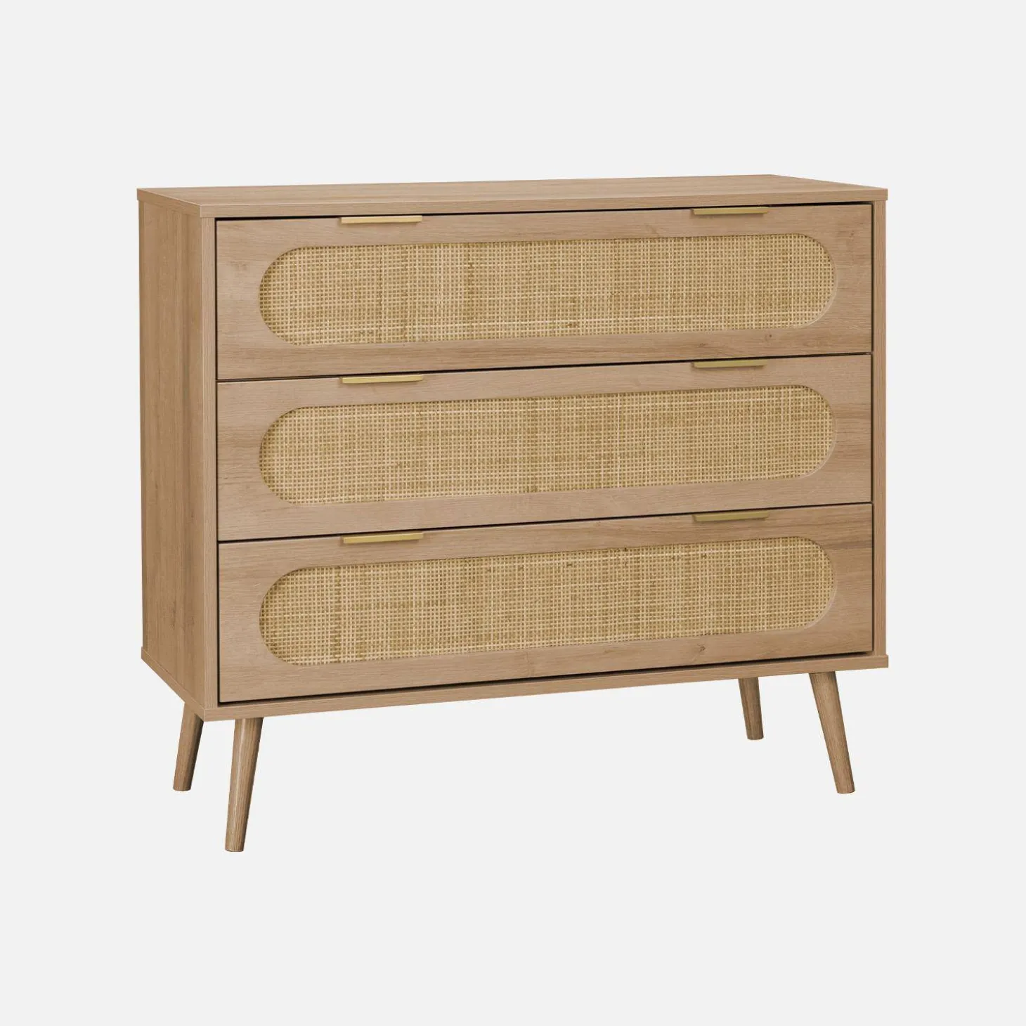 Ladekast 3 lades houtlook en rotan 90cm
