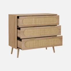 Ladekast 3 lades houtlook en rotan 90cm