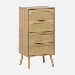 Ladekast 4 lades houtlook en rotan 48cm