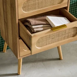 Ladekast 4 lades houtlook en rotan 48cm