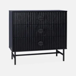 Ladekast met 3 lades gegroefd houteffect 90cm