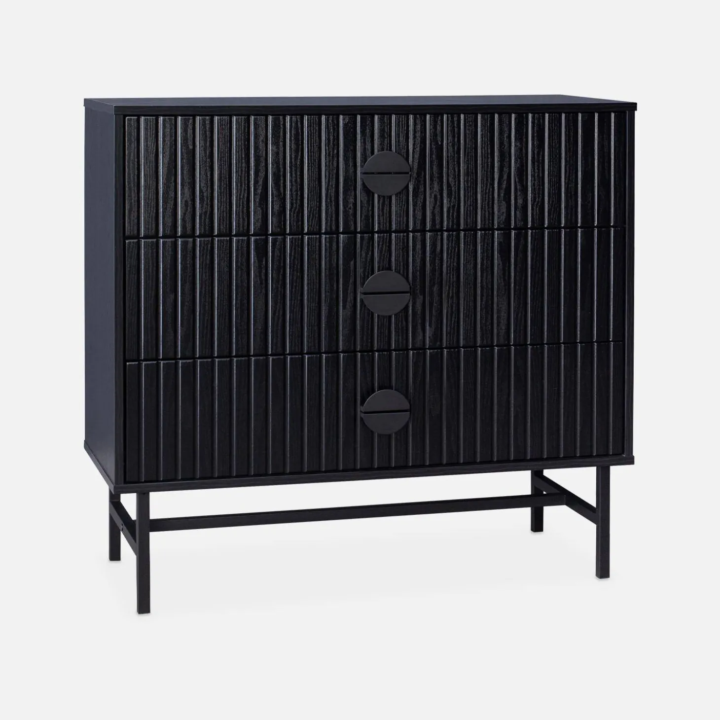 Ladekast met 3 lades gegroefd houteffect 90cm