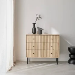 Ladekast met 3 lades gegroefd houtdecor 90cm