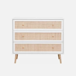 Ladekast met 3 lades houtdecor en rotan 90cm