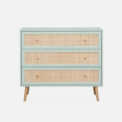 Ladekast met 3 lades houtdecor en rotan 90cm