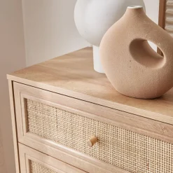 Ladekast met 6 lades houtdecor en rotan 120cm