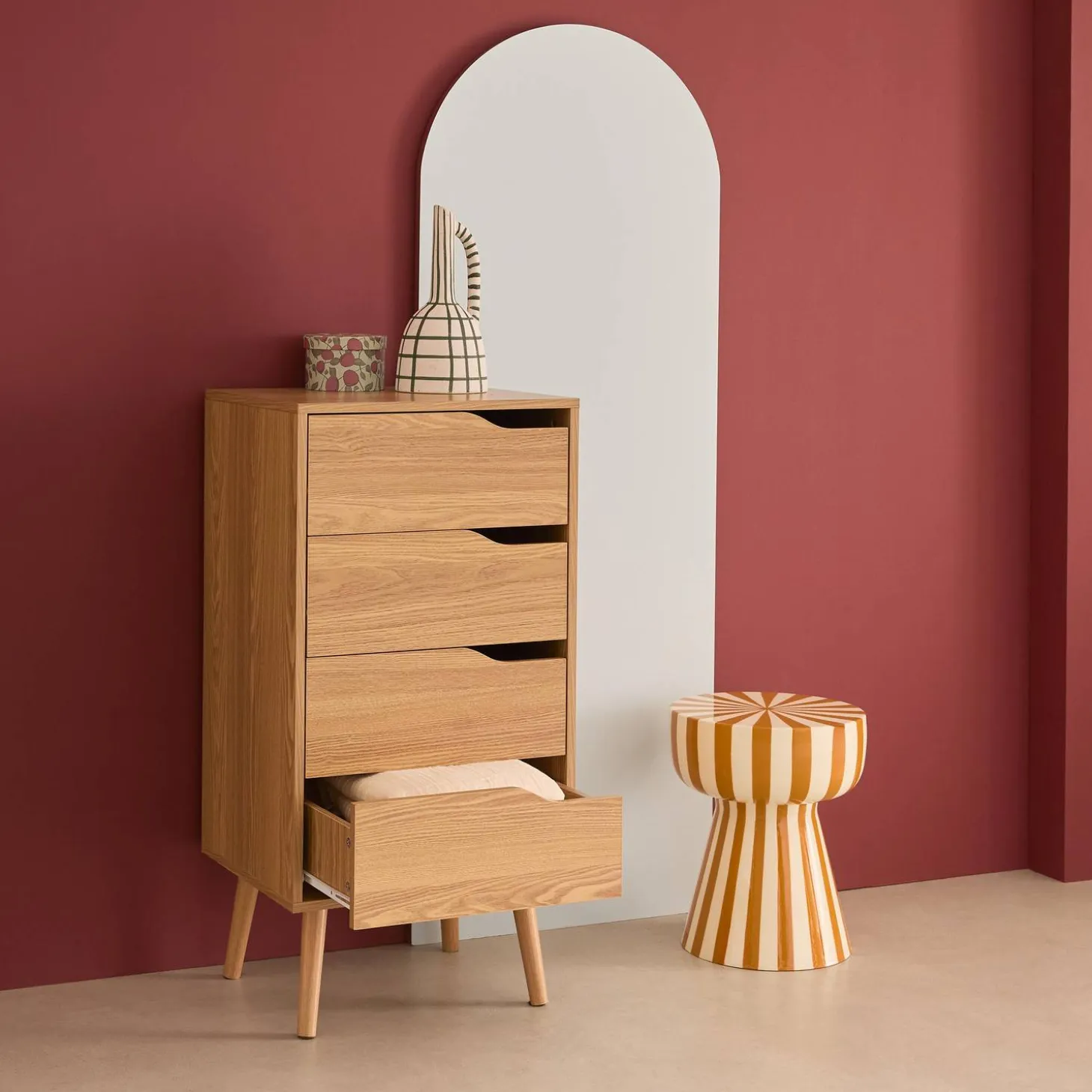 Ladekast met 4 lades houtdecor 48cm