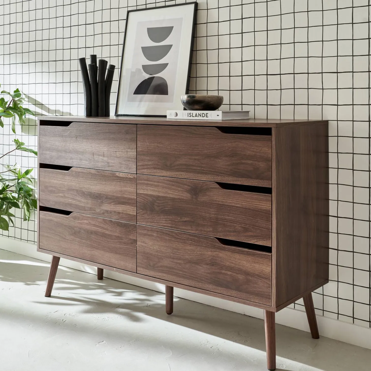 Ladekast met 6 lades houtdecor 120cm