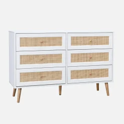 Ladekast met 6 lades houtdecor en rotan 120cm