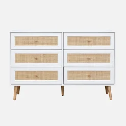 Ladekast met 6 lades houtdecor en rotan 120cm