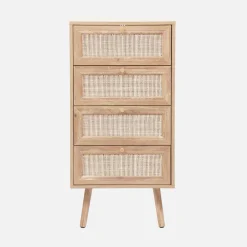 Ladekast met 4 lades houtdecor en rotan 48cm