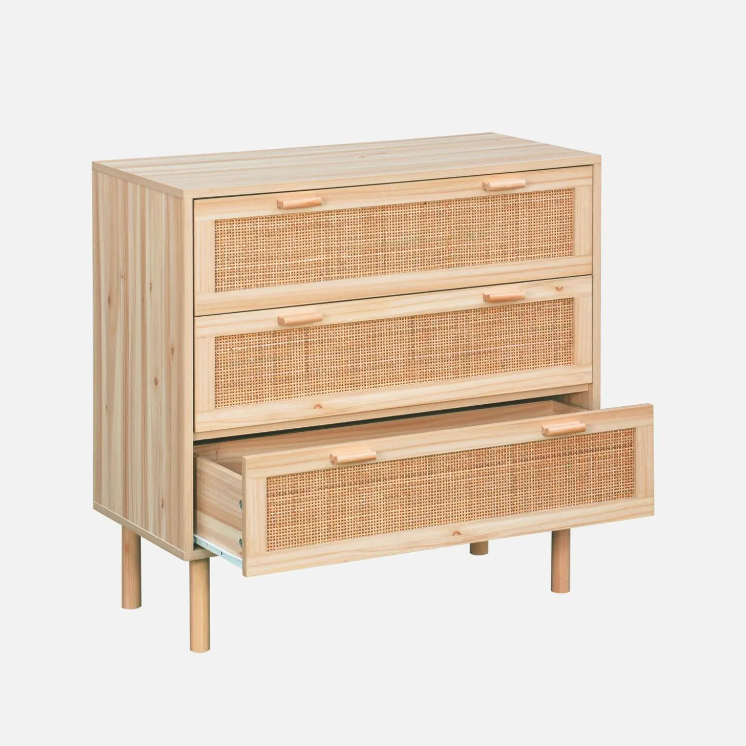 Ladekast met 3 lades rotan en houteffect 80cm