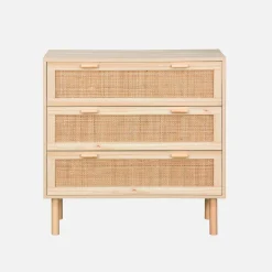 Ladekast met 3 lades rotan en houteffect 80cm