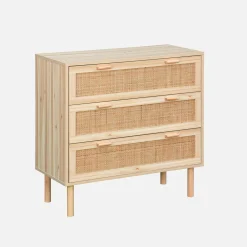 Ladekast met 3 lades rotan en houteffect 80cm