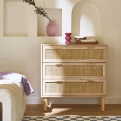 Ladekast met 3 lades rotan en houteffect 80cm
