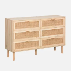 Ladekast met 6 lades rotan en houteffect 120cm