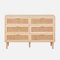 Ladekast met 6 lades rotan en houteffect 120cm