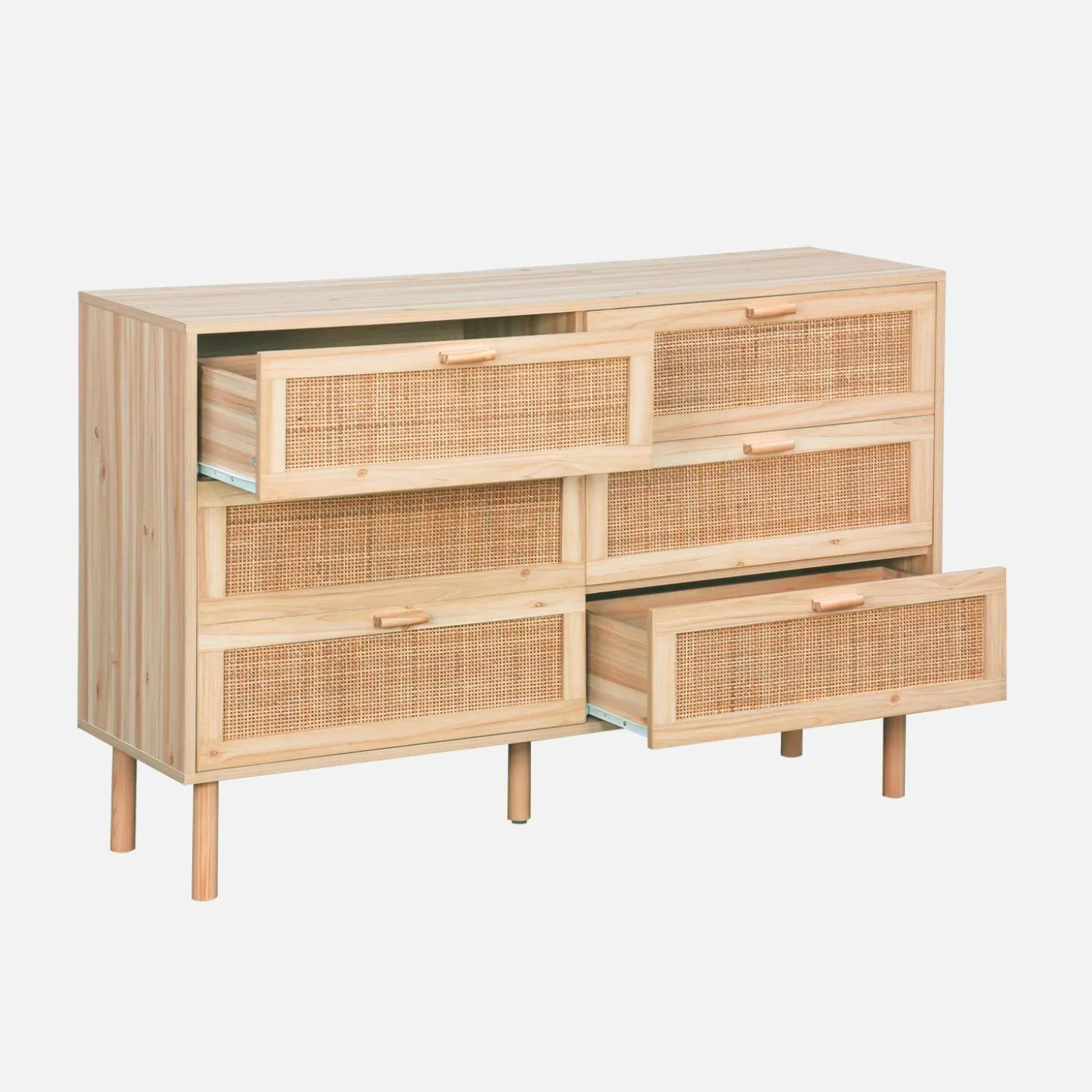 Ladekast met 6 lades rotan en houteffect 120cm