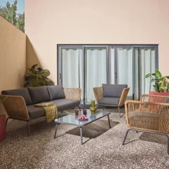 Lage tuinmeubelset, rotan-effect geweven hars, 5-zits