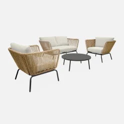 Lage tuinmeubelset, rotan effect geweven hars, 4 zitplaatsen