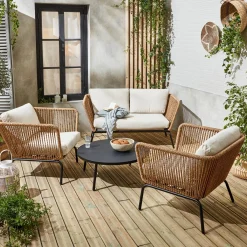 Lage tuinmeubelset, rotan effect geweven hars, 4 zitplaatsen