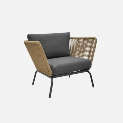 Lage tuinmeubelset, rotan effect geweven hars, 4 zitplaatsen