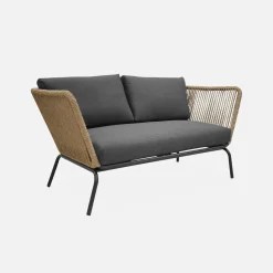 Lage tuinmeubelset, rotan effect geweven hars, 4 zitplaatsen