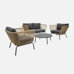 Lage tuinmeubelset, rotan effect geweven hars, 4 zitplaatsen
