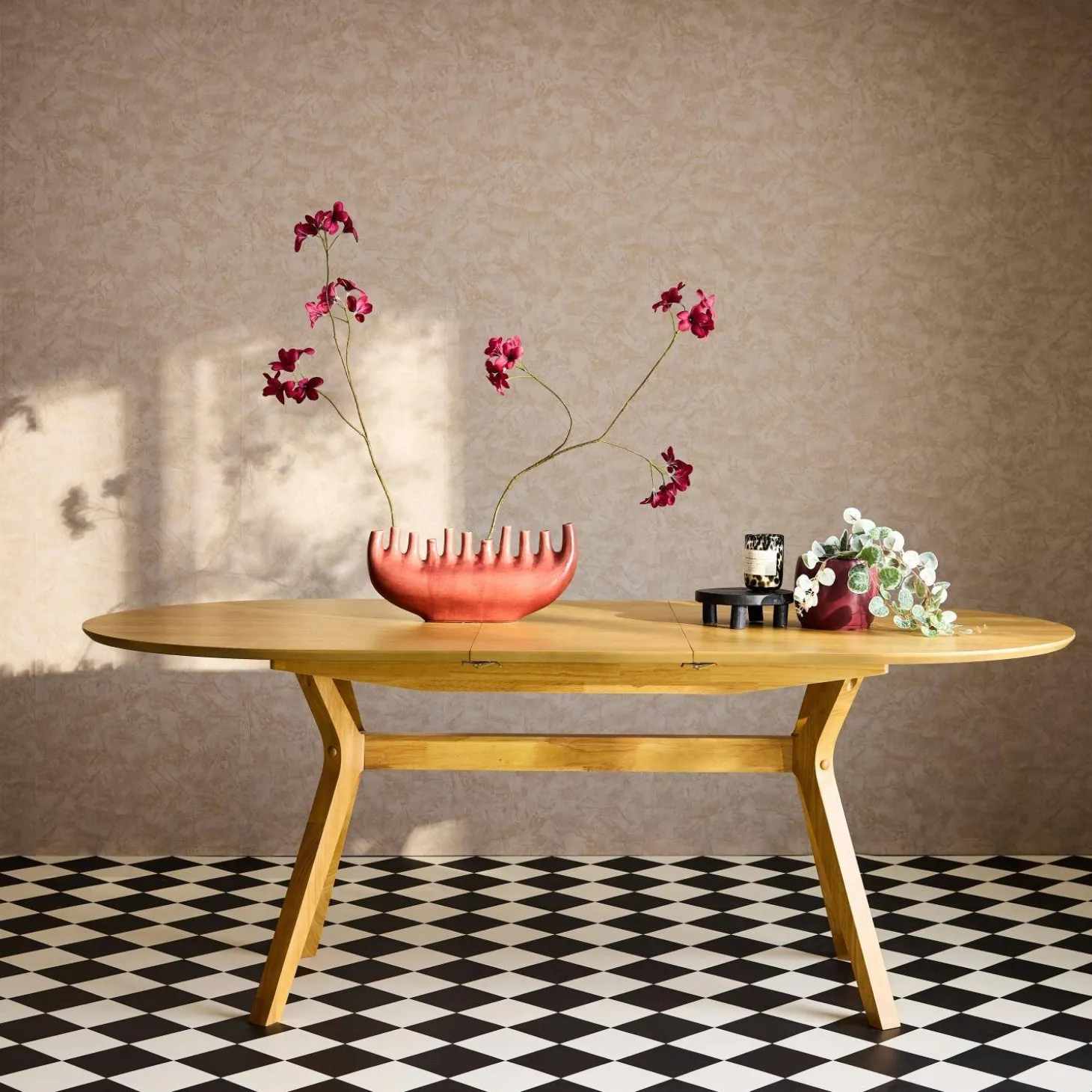 Langwerpige uitschuifbare eettafel, 160-200cm 6-8 personen MDF en eikenfineer