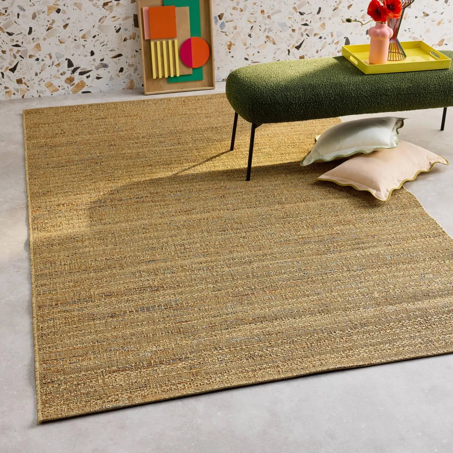 Licht jute-effect tapijt voor binnen en buiten