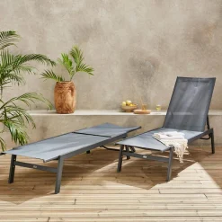 Ligstoelen met meerdere posities textileen en metaal (set van 2)