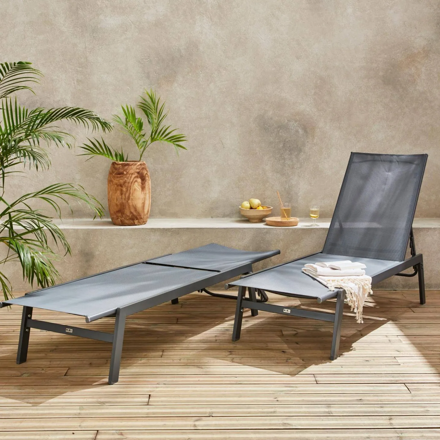 Ligstoelen met meerdere posities textileen en metaal (set van 2)