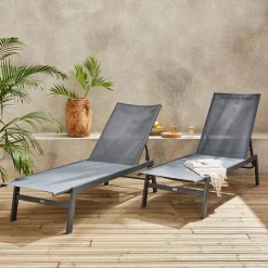 Ligstoelen met meerdere posities textileen en metaal (set van 2)