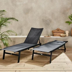 Ligstoelen met meerdere posities textileen en metaal (set van 2)